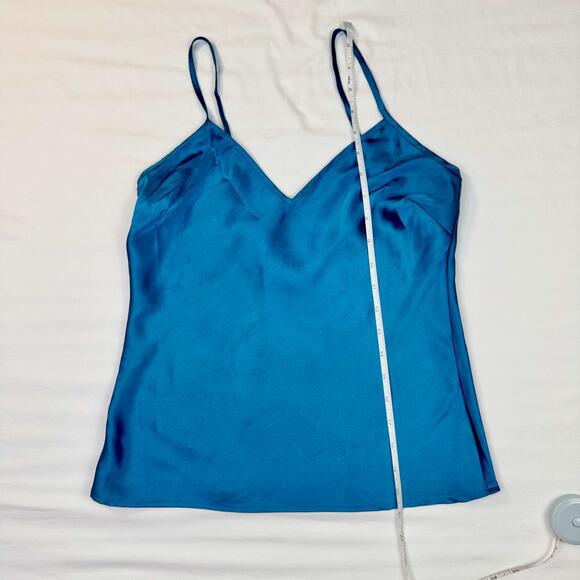 Vintage Silk Cami Blouse Teal Blue Women's Petite Small 90s Y2K Minimalist Retro - Picture 3 of 8